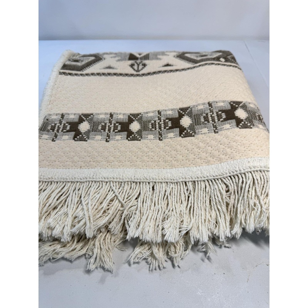 Area Rug Cream Brown 48x25" Scandinavian‎ Southwest Design Cotton Blend - Picture 8 of 8